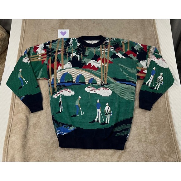 Vintage 90's Crossings GolfAOB Scene Knit SweaterXL Blue Men's Crewneck NEW